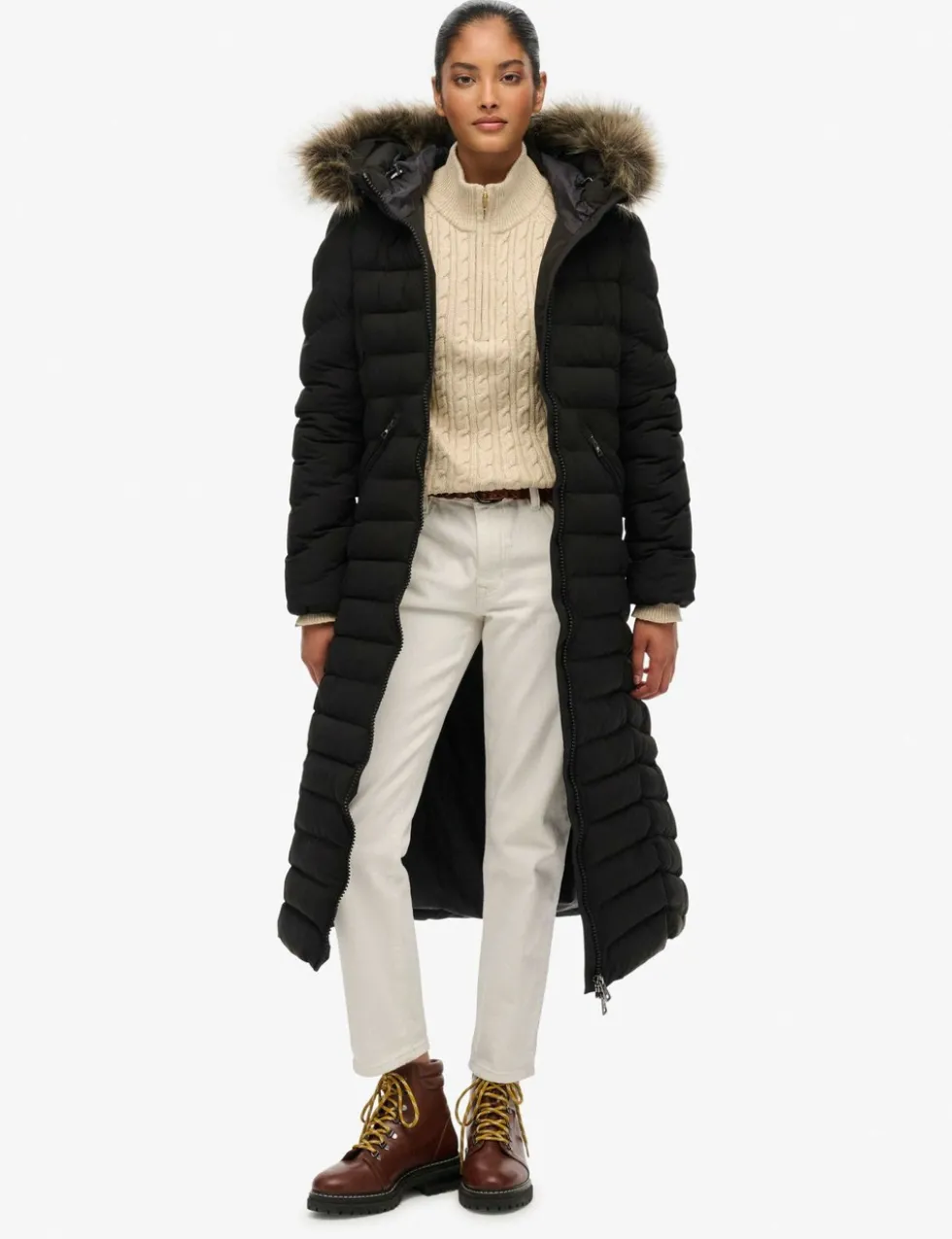 Hooded Funnel Neck Longline Puffer Jacket