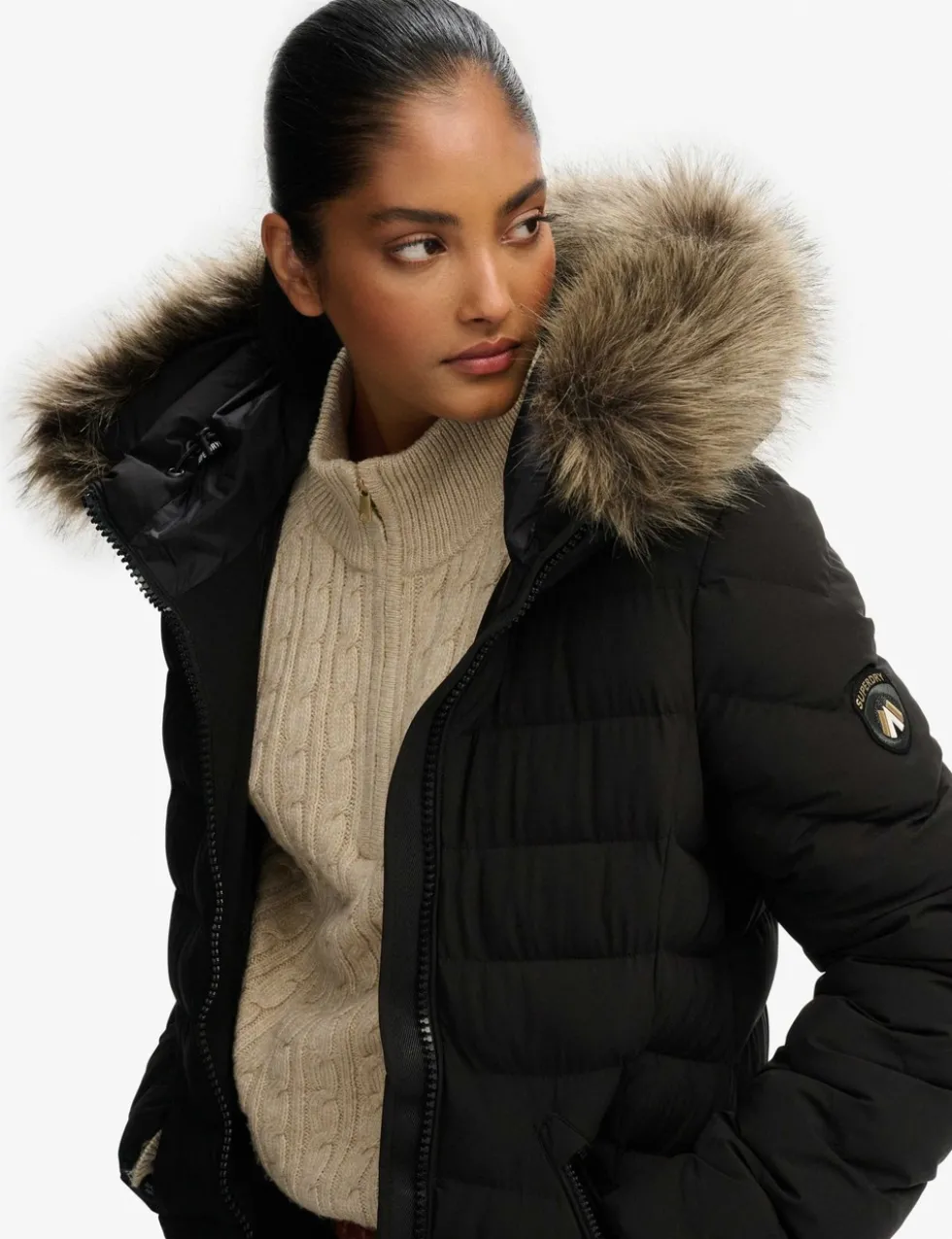 Hooded Funnel Neck Longline Puffer Jacket