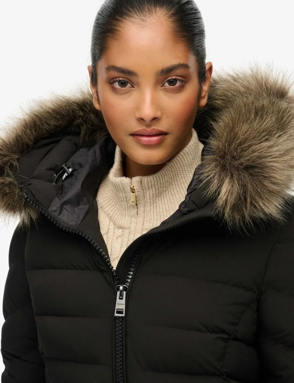 Hooded Funnel Neck Longline Puffer Jacket