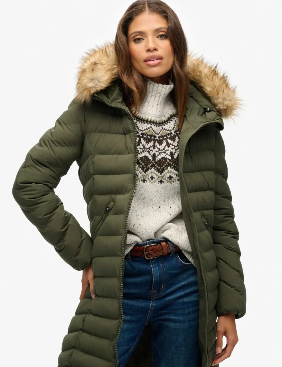 Hooded Funnel Neck Longline Puffer Jacket