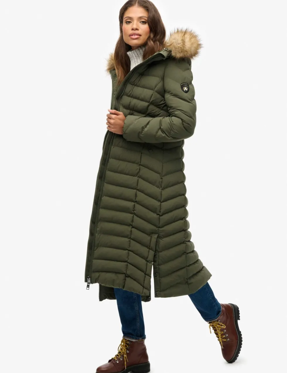 Hooded Funnel Neck Longline Puffer Jacket