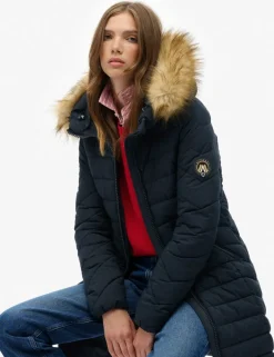 Hooded Funnel Neck Longline Puffer Jacket