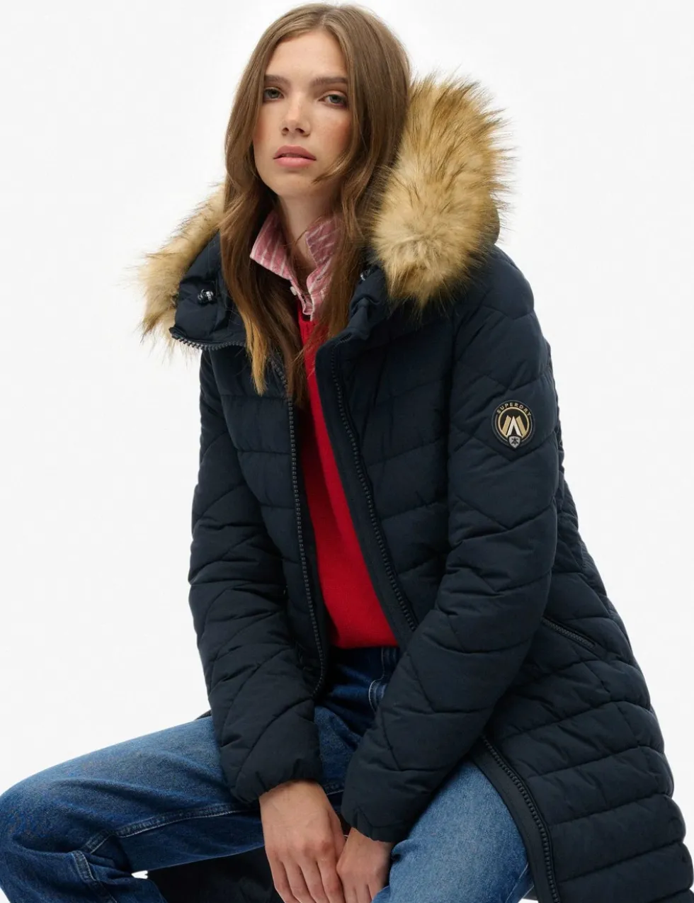 Hooded Funnel Neck Longline Puffer Jacket