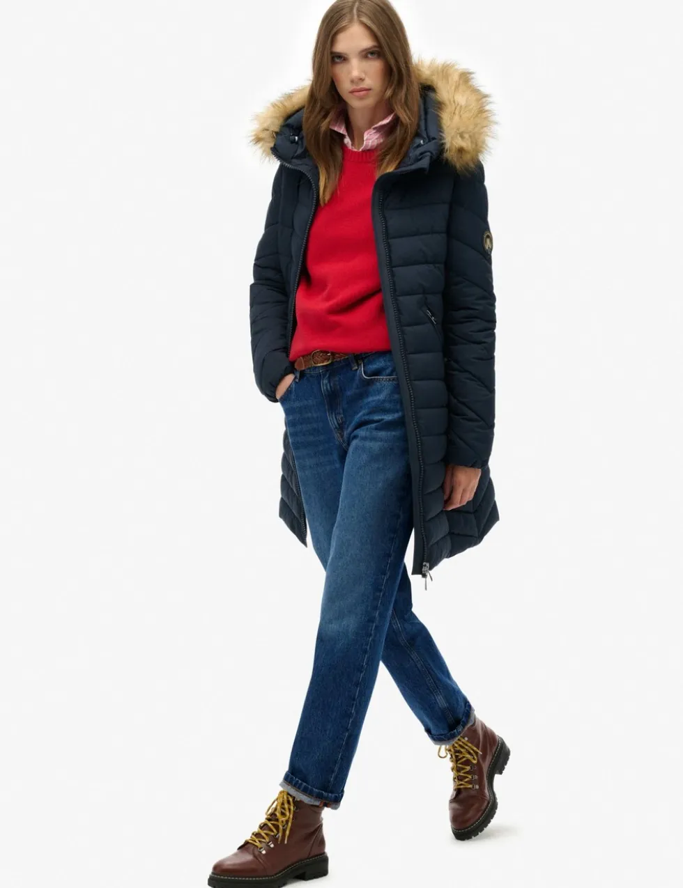 Hooded Funnel Neck Longline Puffer Jacket
