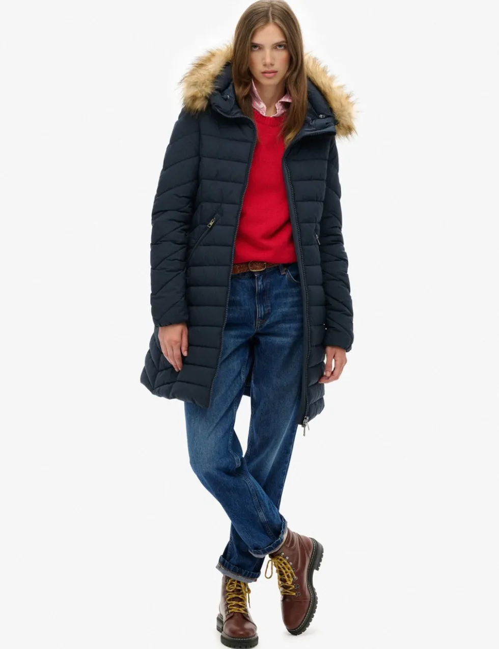 Hooded Funnel Neck Longline Puffer Jacket
