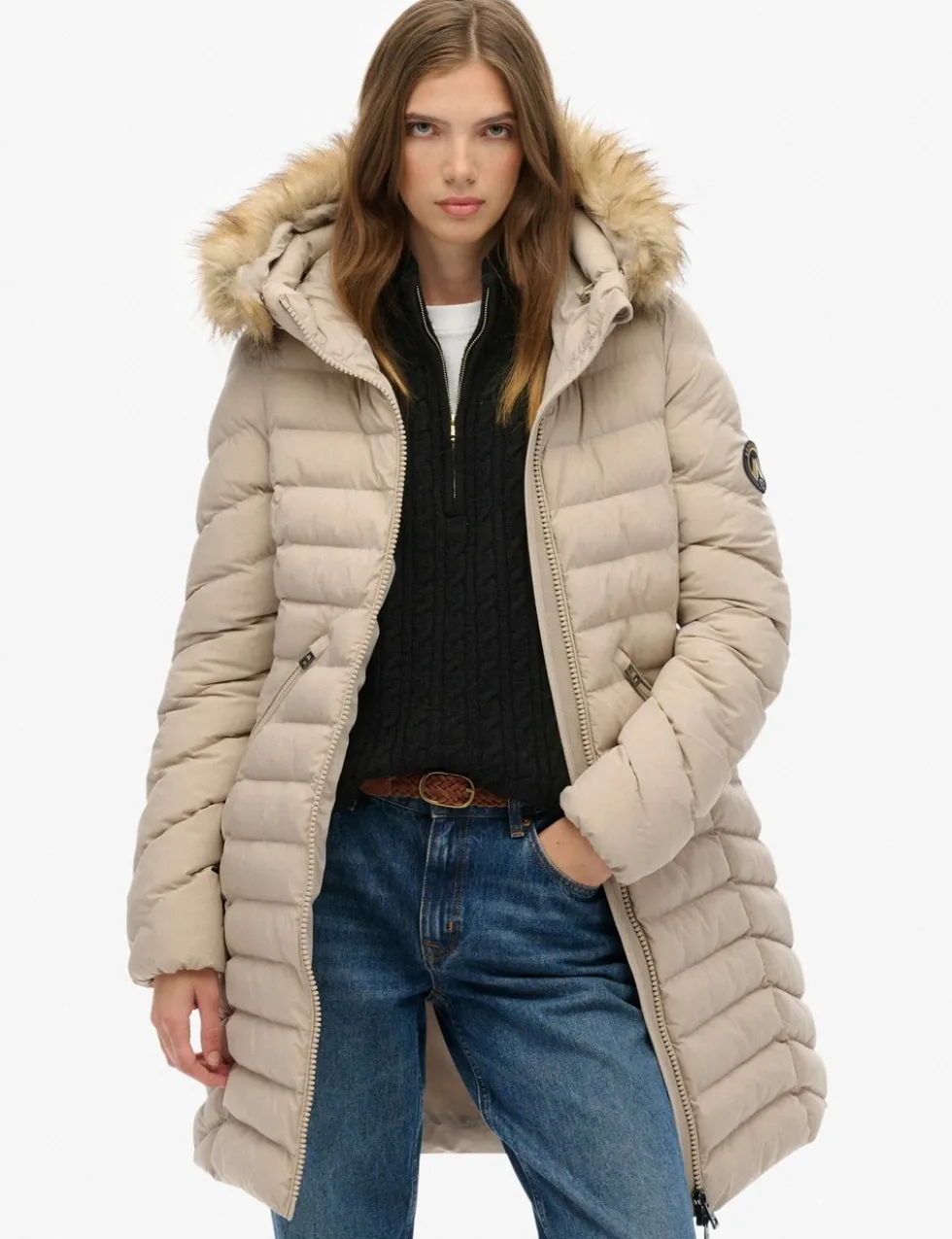 Hooded Funnel Neck Longline Puffer Jacket