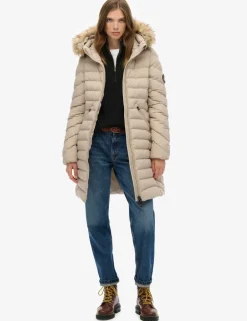 Hooded Funnel Neck Longline Puffer Jacket