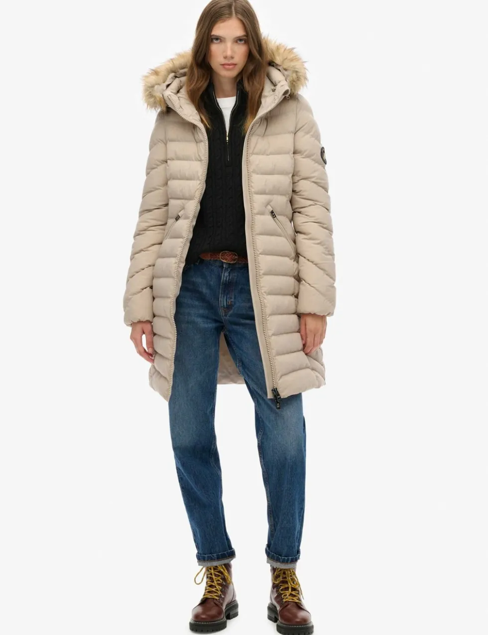 Hooded Funnel Neck Longline Puffer Jacket