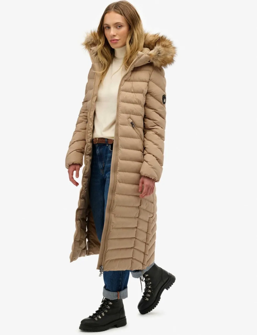 Hooded Funnel Neck Longline Puffer Jacket