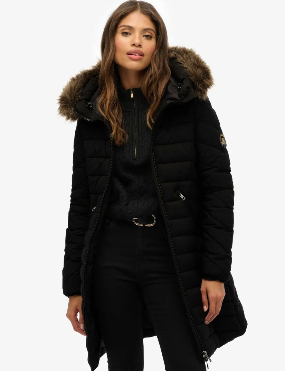 Hooded Funnel Neck Longline Puffer Jacket