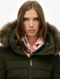Hooded Funnel Neck Longline Puffer Jacket