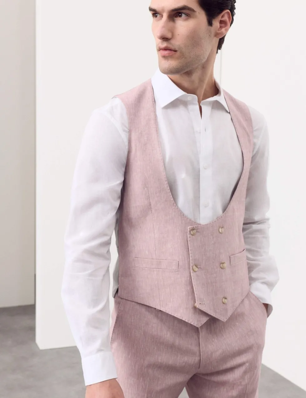 Italian Performance Linen Blend Double Breasted Waistcoat