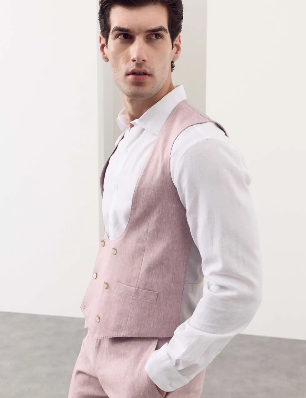 Italian Performance Linen Blend Double Breasted Waistcoat