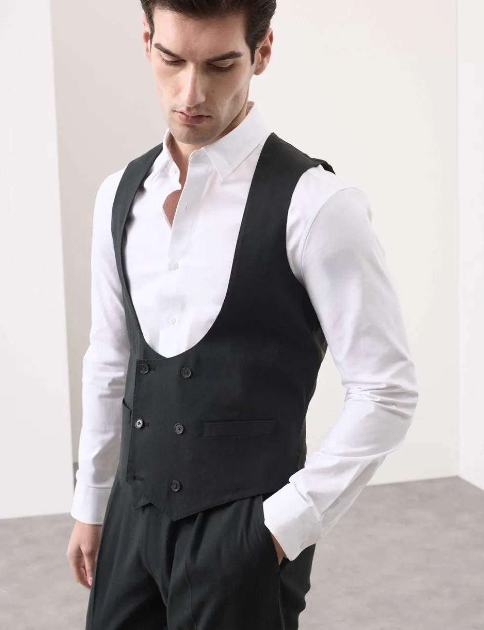 Italian Performance Linen Blend Double Breasted Waistcoat