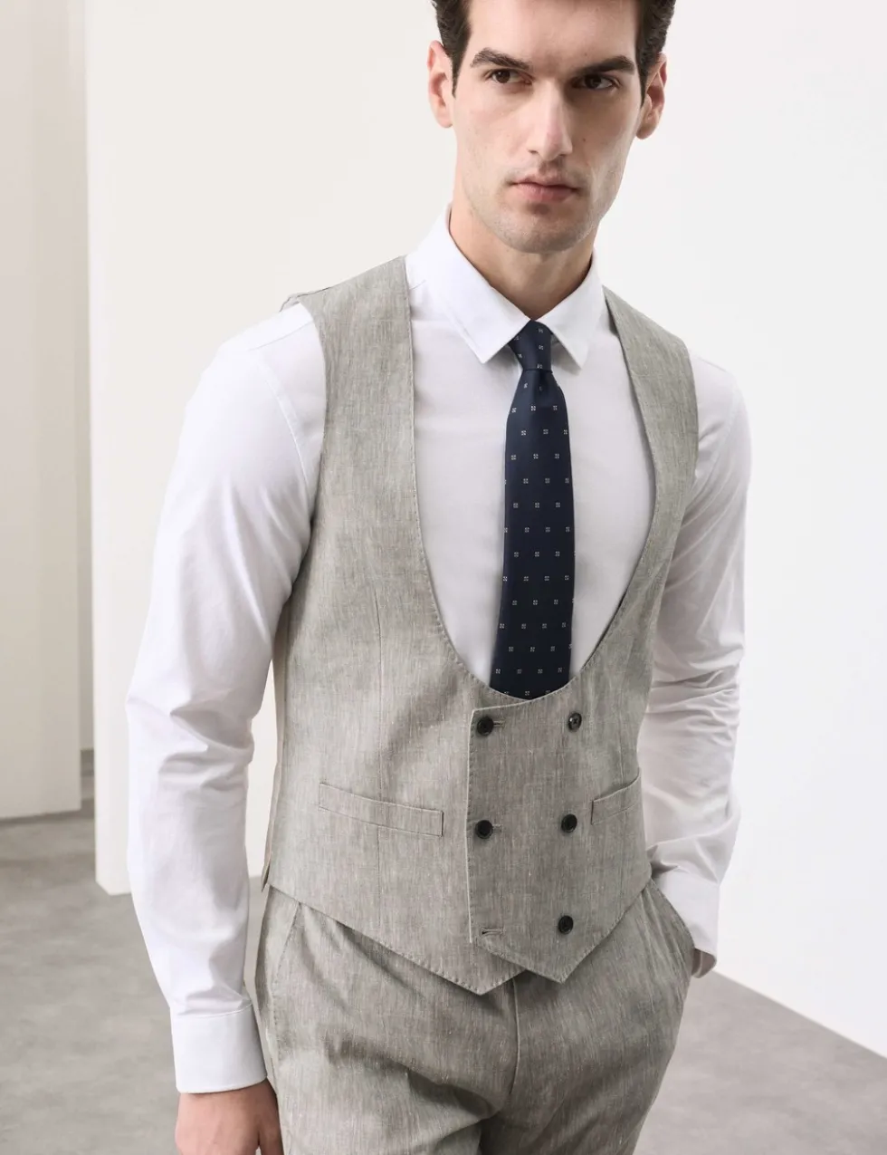 Italian Performance Linen Blend Double Breasted Waistcoat