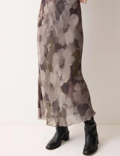 Jacquard Floral Midi A-Line Skirt