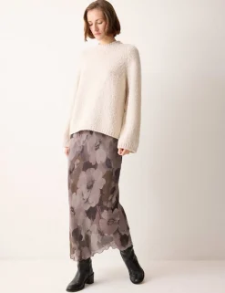 Jacquard Floral Midi A-Line Skirt