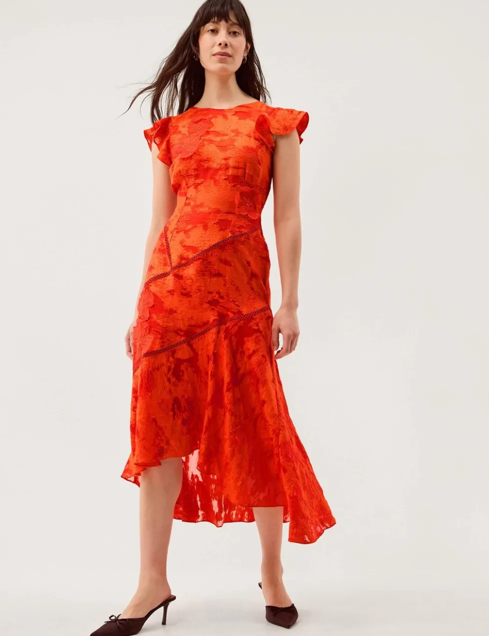Jacquard Floral Midi Tea Dress