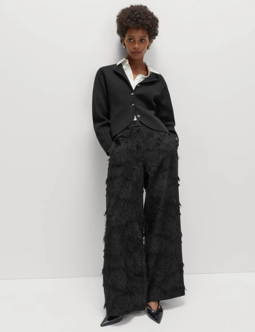Jacquard Fringe Wide Leg Trousers