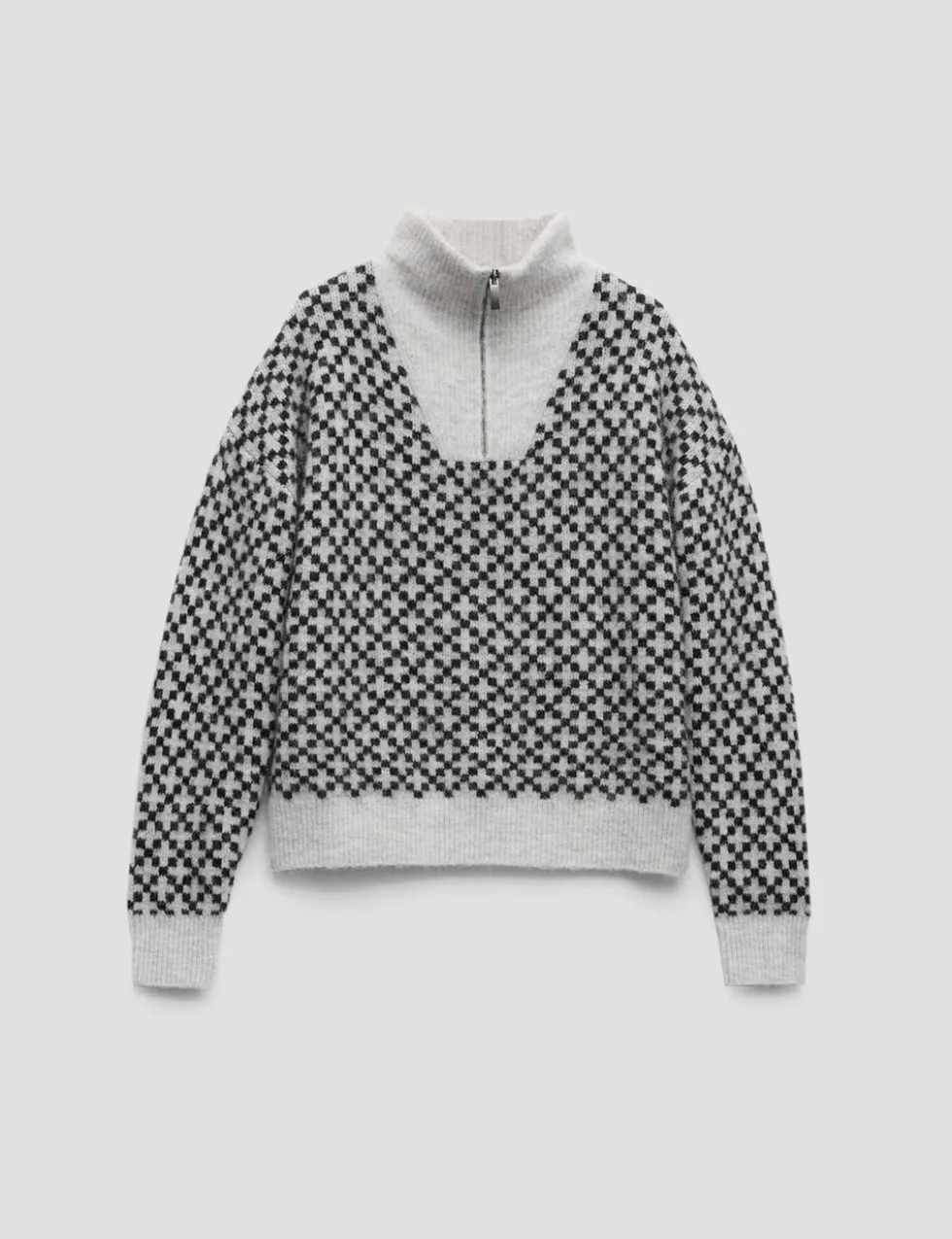 Jacquard Half Zip Jumper with Wool