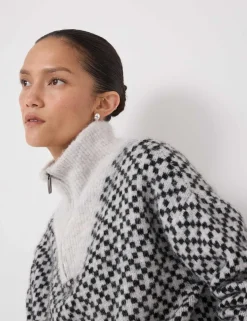 Jacquard Half Zip Jumper with Wool