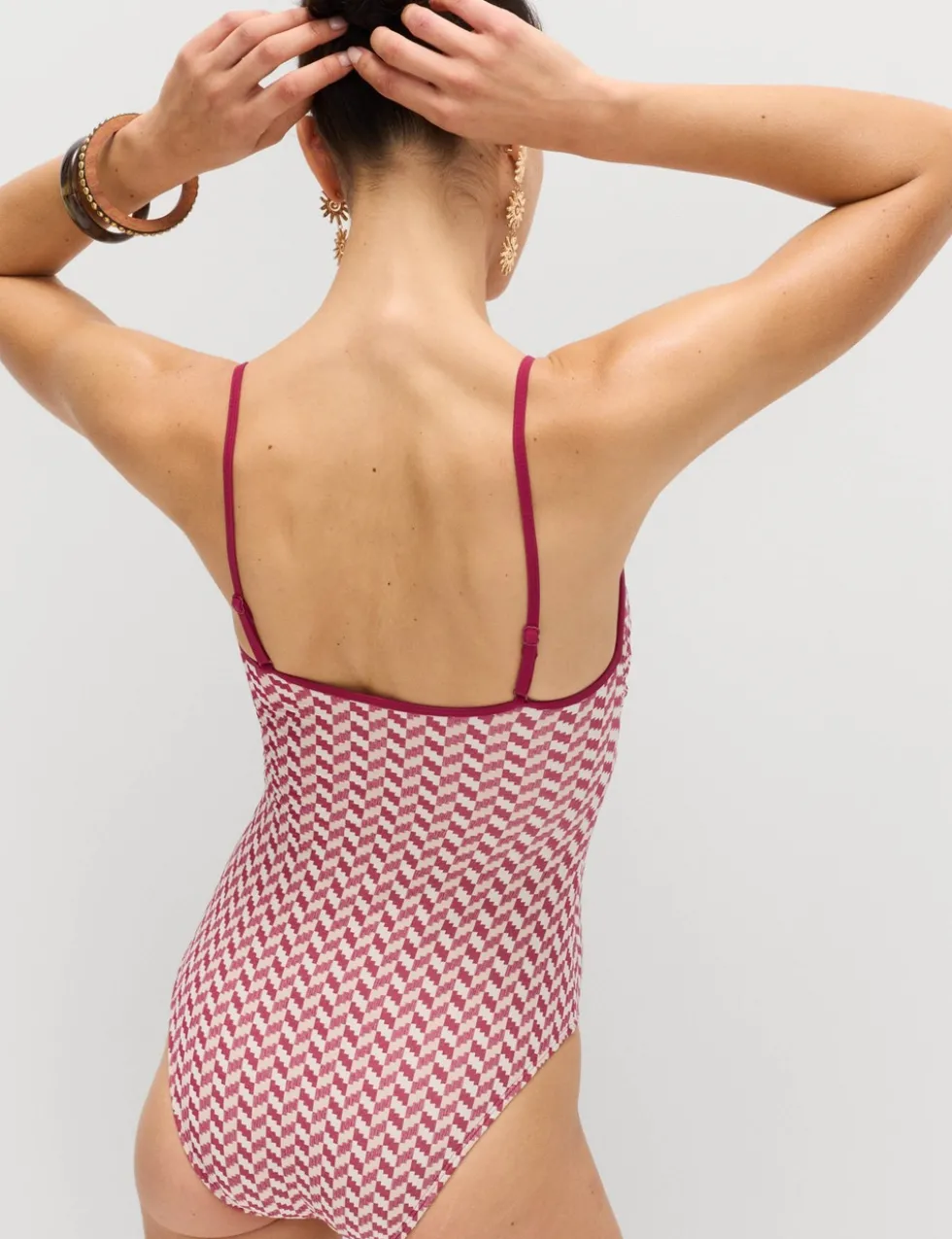 Jacquard Textured Scoop Neck Swimsuit