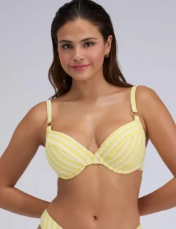 Jamaica Stripe Textured Plunge Bikini Top (B-G)