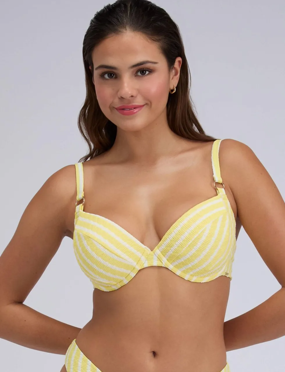 Jamaica Stripe Textured Plunge Bikini Top (B-G)