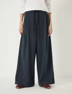 Jersey Check Wide Leg Drawstring Trousers