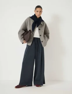 Jersey Check Wide Leg Drawstring Trousers