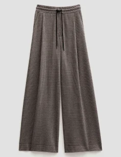 Jersey Checked Drawstring Wide Leg Trousers