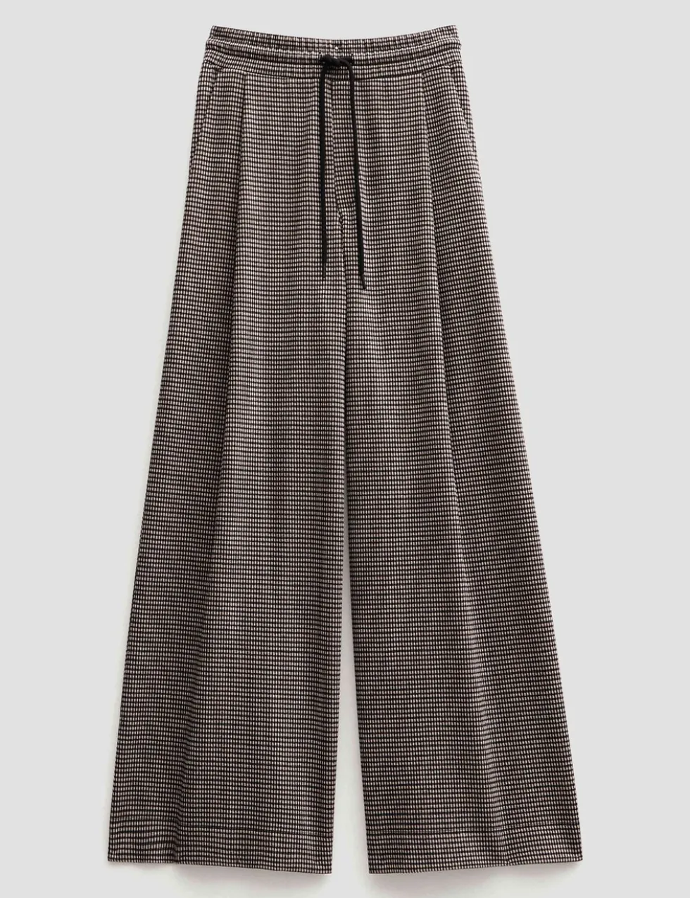 Jersey Checked Drawstring Wide Leg Trousers