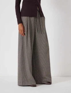 Jersey Checked Drawstring Wide Leg Trousers