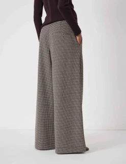 Jersey Checked Drawstring Wide Leg Trousers