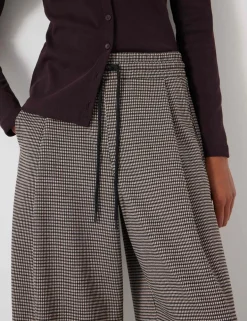 Jersey Checked Drawstring Wide Leg Trousers