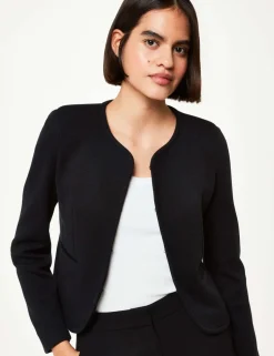 Jersey Collarless Cropped Jacket