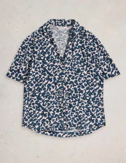 Jersey Ditsy Heart Print Collared Shirt