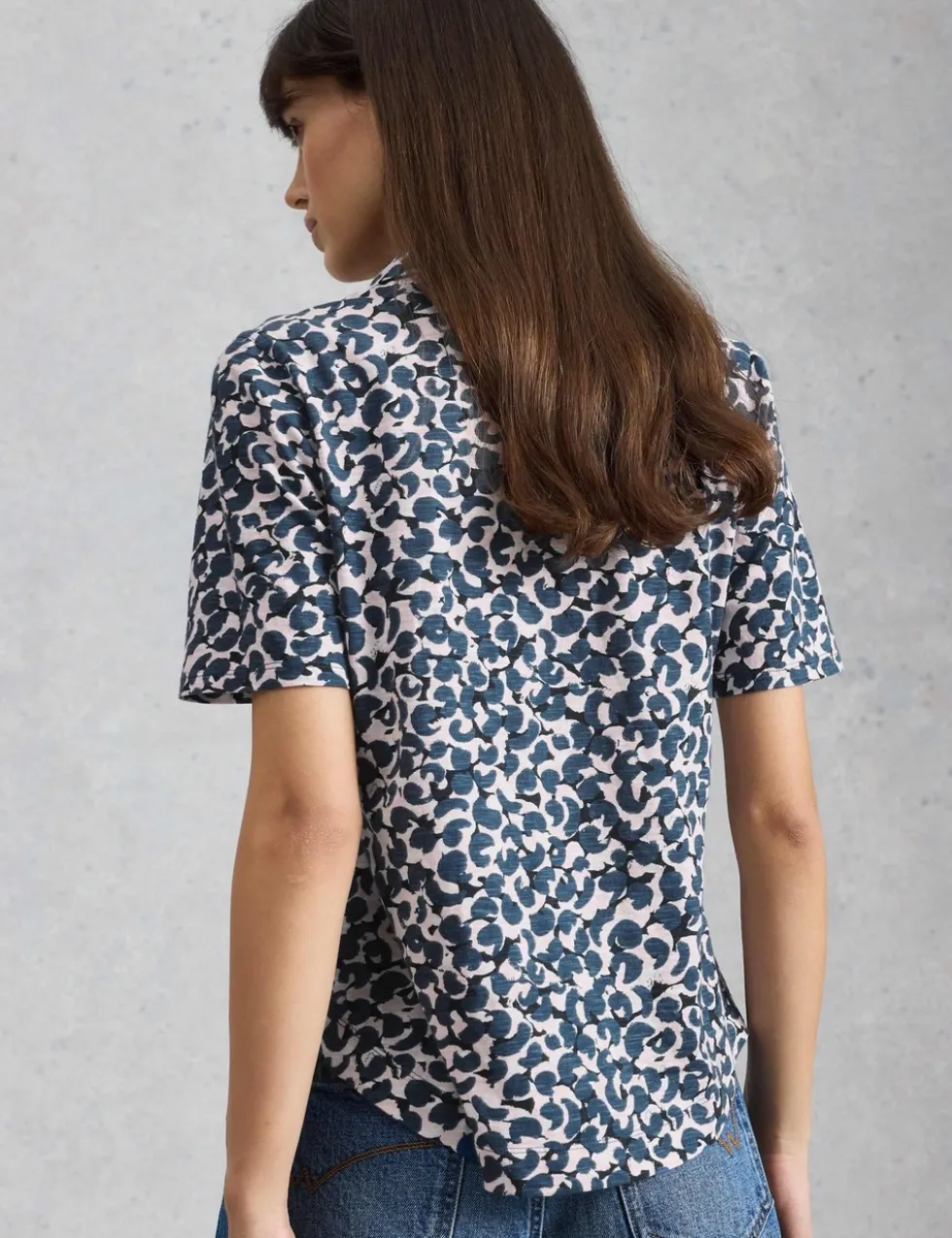 Jersey Ditsy Heart Print Collared Shirt