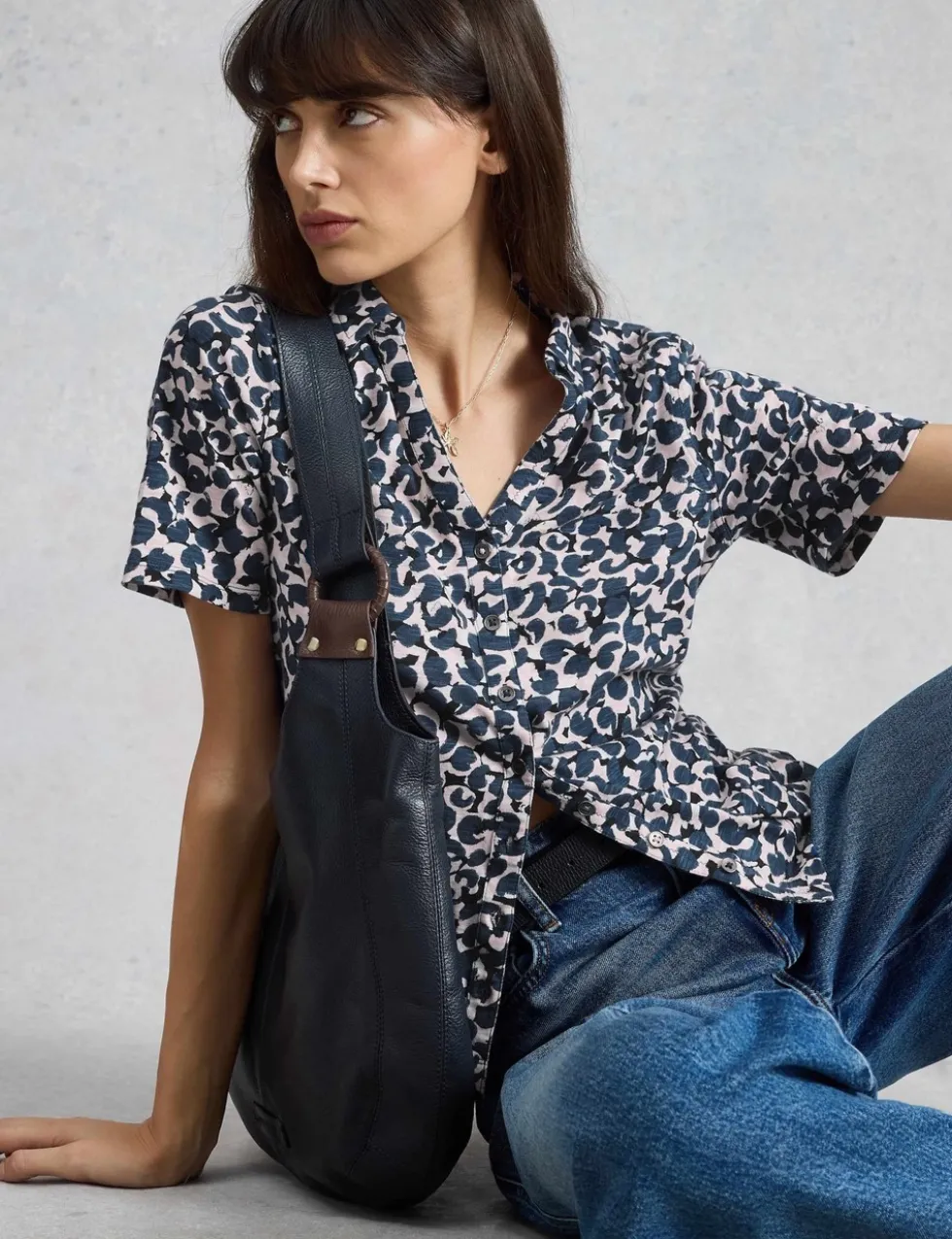 Jersey Ditsy Heart Print Collared Shirt
