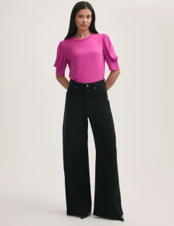 Jersey Draped Gathered Puff Sleeve Top