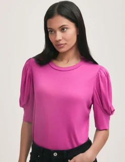 Jersey Draped Gathered Puff Sleeve Top