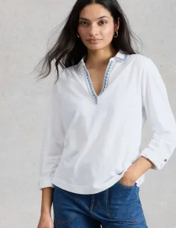 Jersey Embroidered V-Neck Collared Shirt