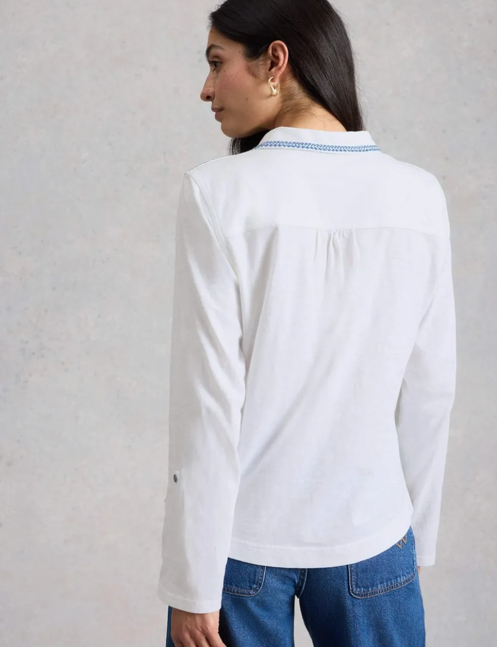 Jersey Embroidered V-Neck Collared Shirt