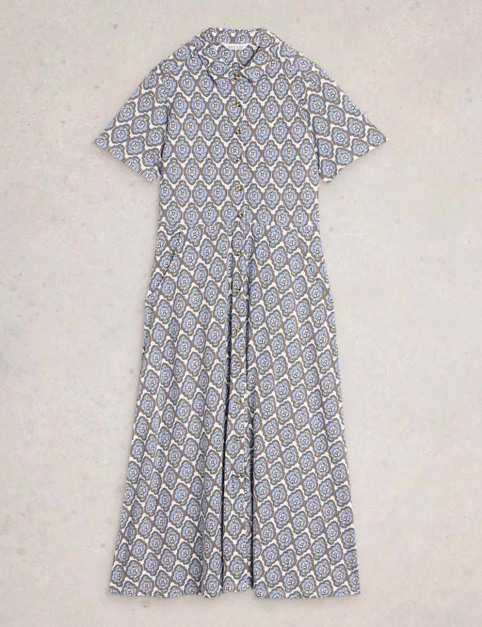 Jersey Floral Collared Midi Shirt Dress