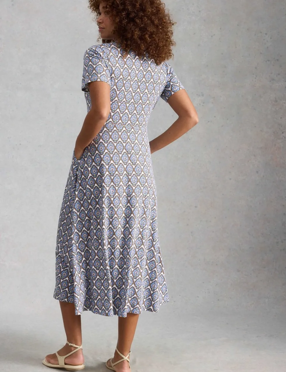 Jersey Floral Collared Midi Shirt Dress