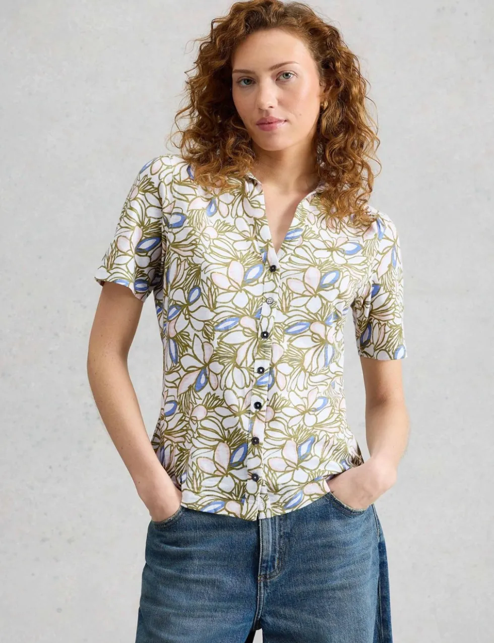 Jersey Floral Collared Shirt