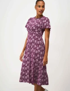Jersey Floral Midi Waisted Dress