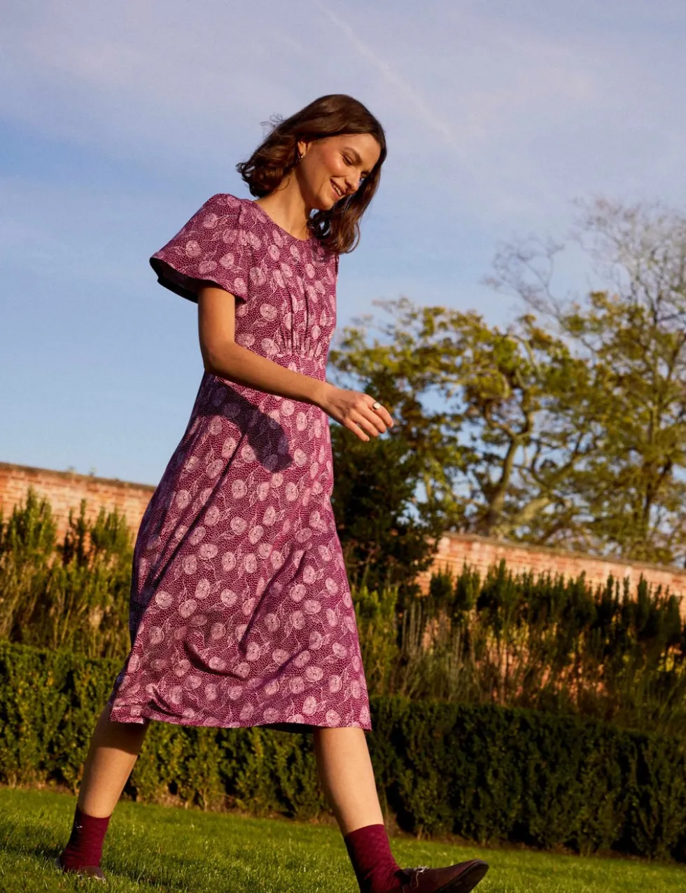 Jersey Floral Midi Waisted Dress