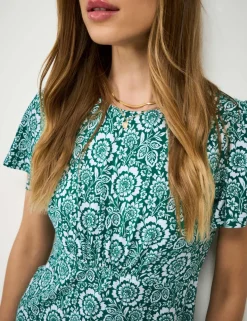 Jersey Floral Midi Waisted Dress