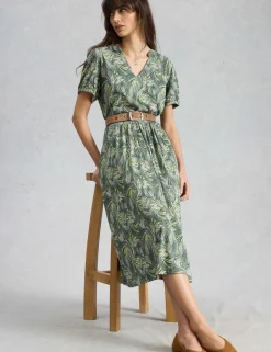 Jersey Floral Midi Waisted Dress